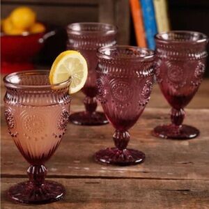 New The Pioneer Woman Adeline 12-Ounce Footed Glass Goblets, Set of 4, Plum:
